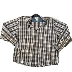Blue Mountain Plaid‎ Long Sleeve Button Up Shirt Men's XL Brown Tan White